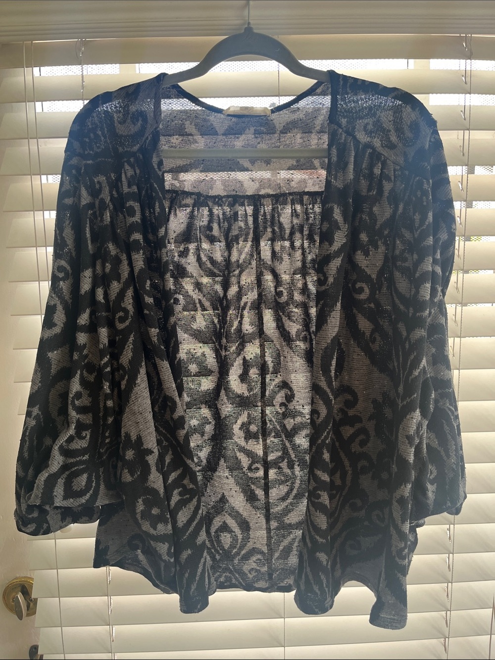 painted threads Black and Cream Sheer Open Cardigan